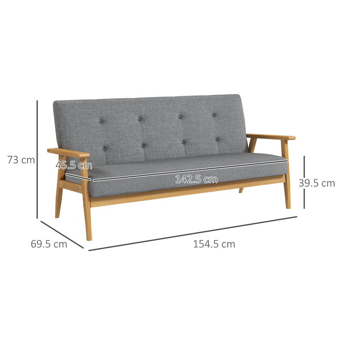 Modern 2-Seat Linen Sofa - Tufted Upholstery with Durable Rubberwood Legs - Comfy Couch for Small Spaces, Dark Grey