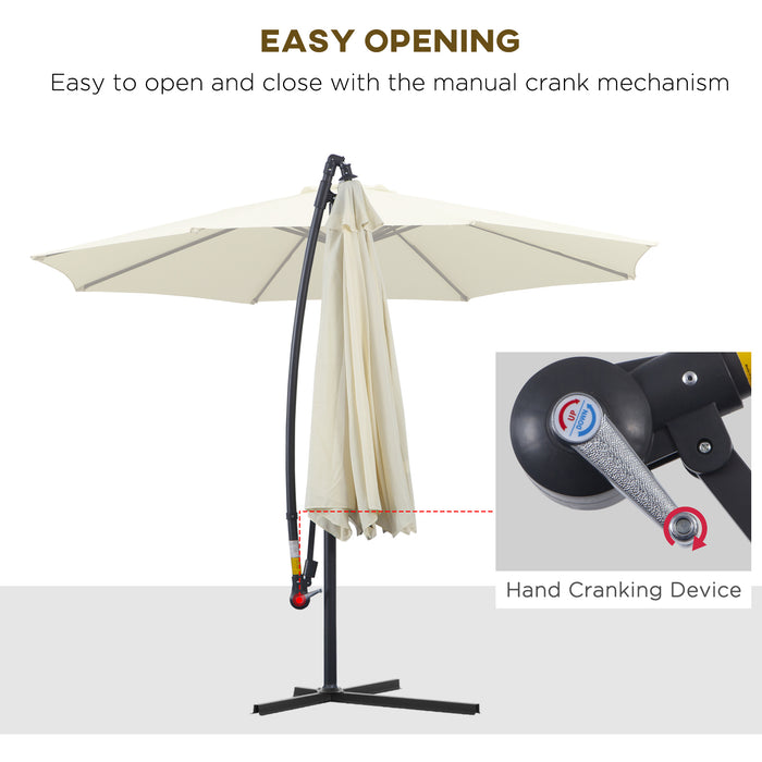 Garden Cantilever Parasol - Patio Banana Hanging Umbrella with Crank & Tilt, 8 Ribs, Cross Base in Cream White - Ideal for Outdoor Sun Protection