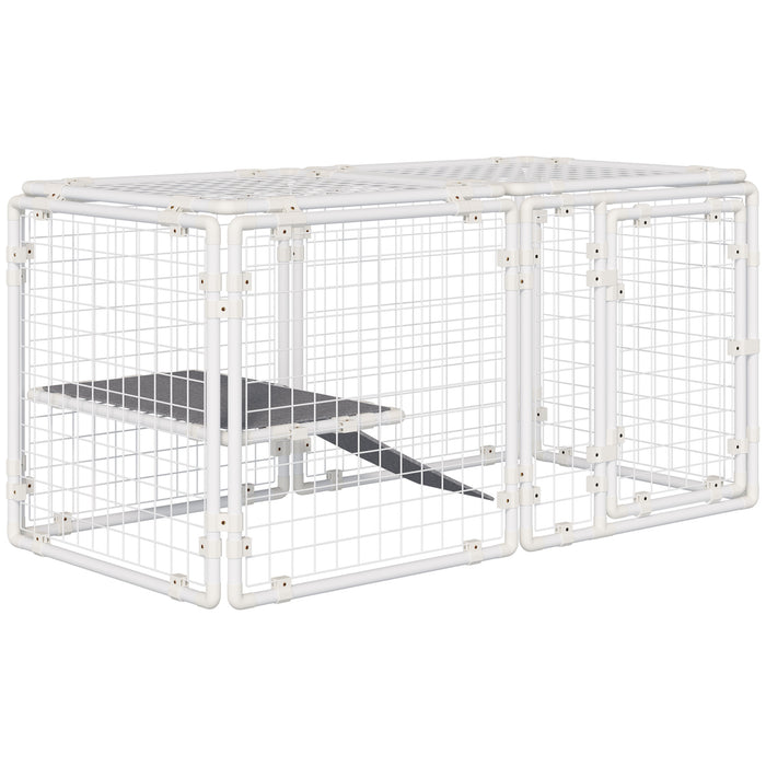 Large Bunny & Guinea Pig Hutch - 9-Piece DIY Rabbit Cage with Door, Ladder & Divider - Ideal for Small Animal Pet Homes and Habitats