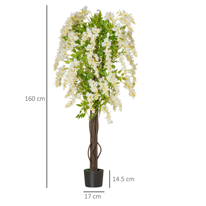 Artificial Realistic White Wisteria Tree - Faux Decorative Plant in Nursery Pot, Indoor/Outdoor, 160cm - Ideal for Home and Garden Decoration