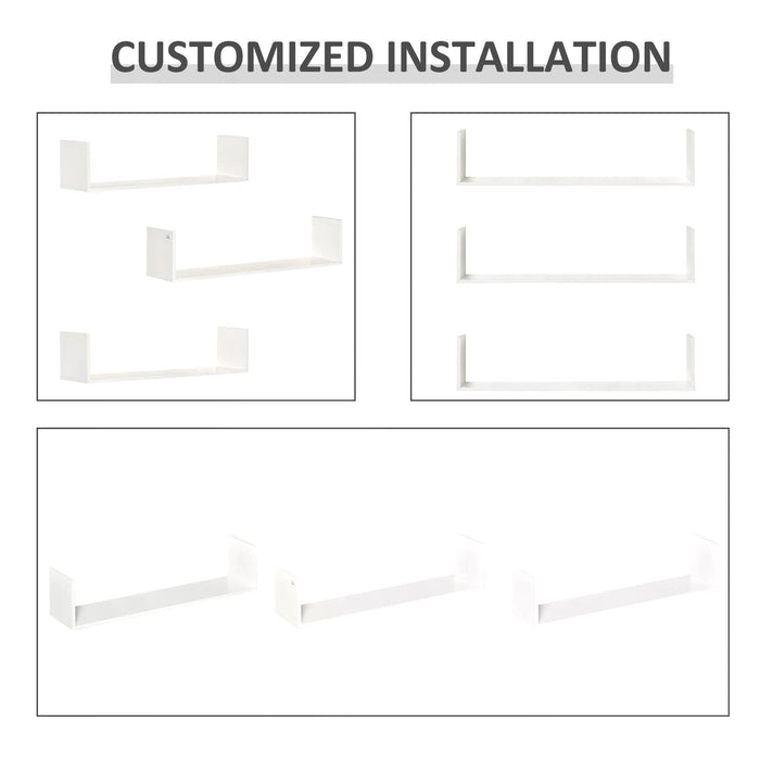 U-Shaped Floating Shelves - Wall Mounted Wooden Display Units for Books, CDs, DVDs - Versatile Storage for Bedroom, Living Room, Kitchen