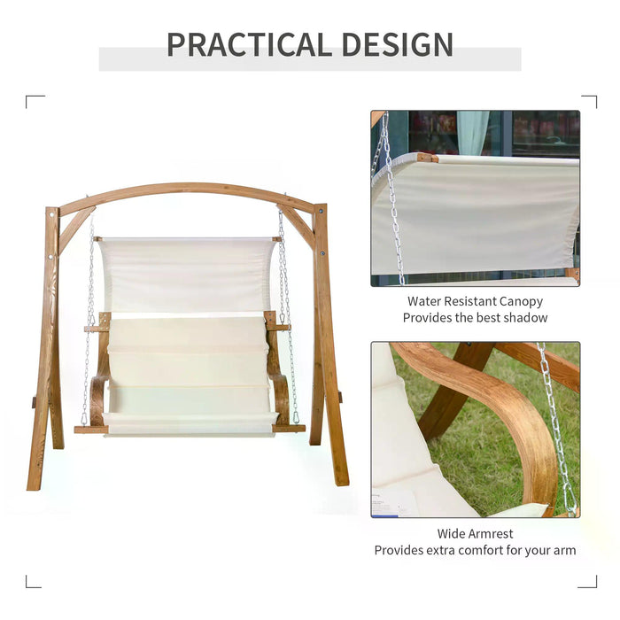 Deluxe Wooden Porch Swing Chair with A-Frame - Sturdy Wood Log Bench with Canopy and Cushion - Perfect for Patio, Garden, and Yard Relaxation