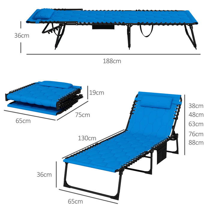 5-Level Reclining Foldable Sun Lounger Set - Outdoor Tanning Chairs with Padded Seat & Side Pocket - Ideal for Patio Relaxation and Sunbathing