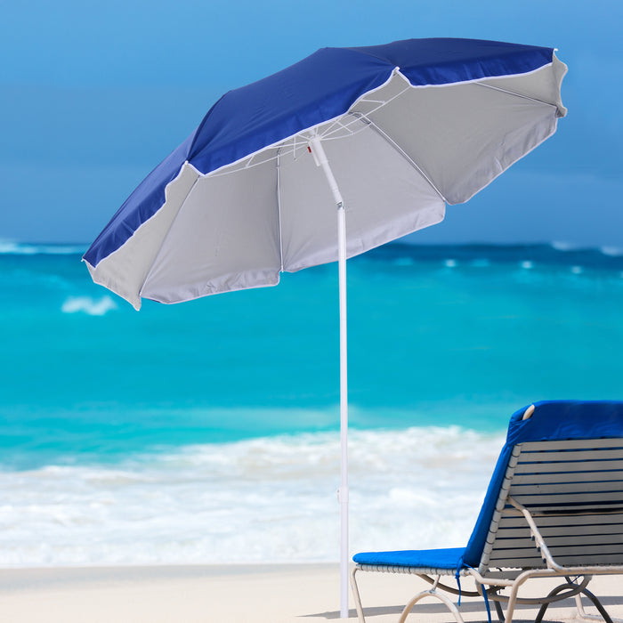 Extra Large 1.7x2m Tilted Beach Parasol - Sturdy Steel Frame, Blue Canopy - UV Protection for Outdoor Leisure and Picnics