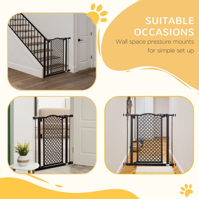 Pet Safety Gate Barrier 74-80 cm - Pressure-Mounted Auto-Close & Double Locking Feature for Doorways, Stairways, Hallways - Secure Spaces for Babies & Pets, Black