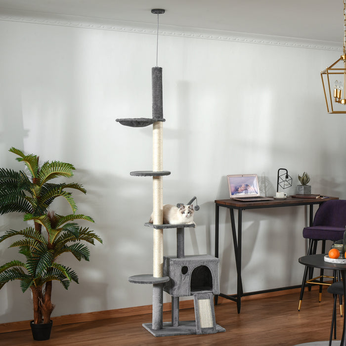 Huge 280cm Floor-to-Ceiling Cat Tower - Multi-Level Climbing & Activity Center with Scratching Post, Hammock, and Hanging Ball - Perfect for Playful Cats and Kittens