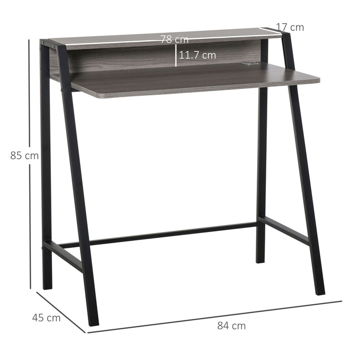 Black Grey Grain Writing Desk - Computer Table with Storage Shelf for Home Office - Ideal for PC and Laptop Workstation