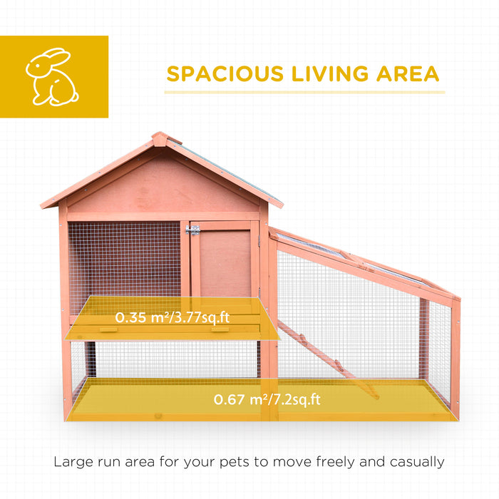 2 Tier Rabbit Hutch with Ramp - Solid Wood Bunny House, Water-Resistant Asphalt Roof, Sliding Tray, 144x64.5x100 cm, Red/Brown - Ideal for Small Pet Security and Comfort