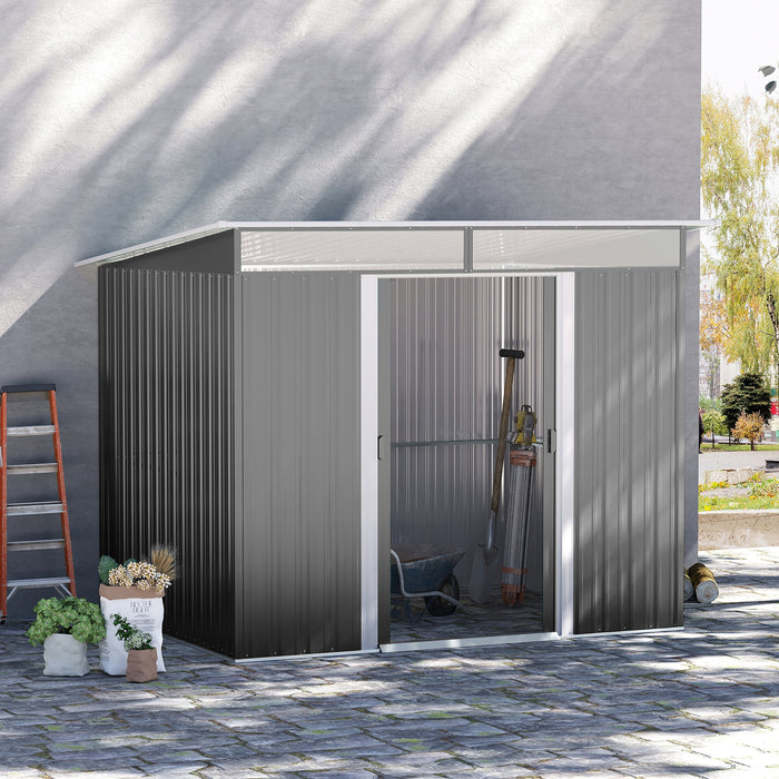 Metal Garden Shed - 9x6ft Grey Outdoor Tool Storage House with Tilted Roof and Ventilation - Ideal for Garden Equipment and Supplies