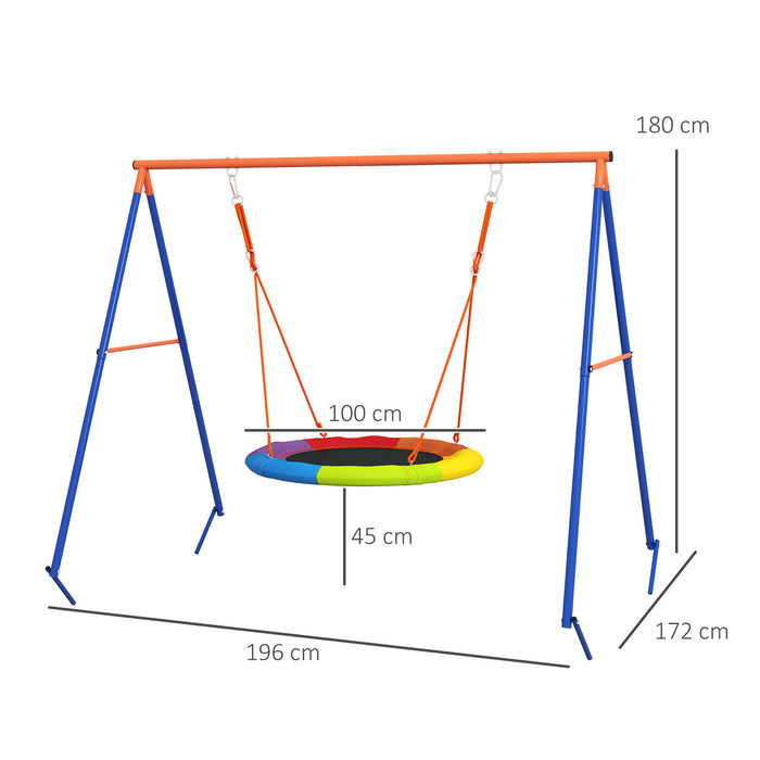 Durable A-Frame Metal Swing Set with Multicolored Nest Seat - Outdoor Play Equipment for Children - Sturdy Garden Swing for Backyard Fun