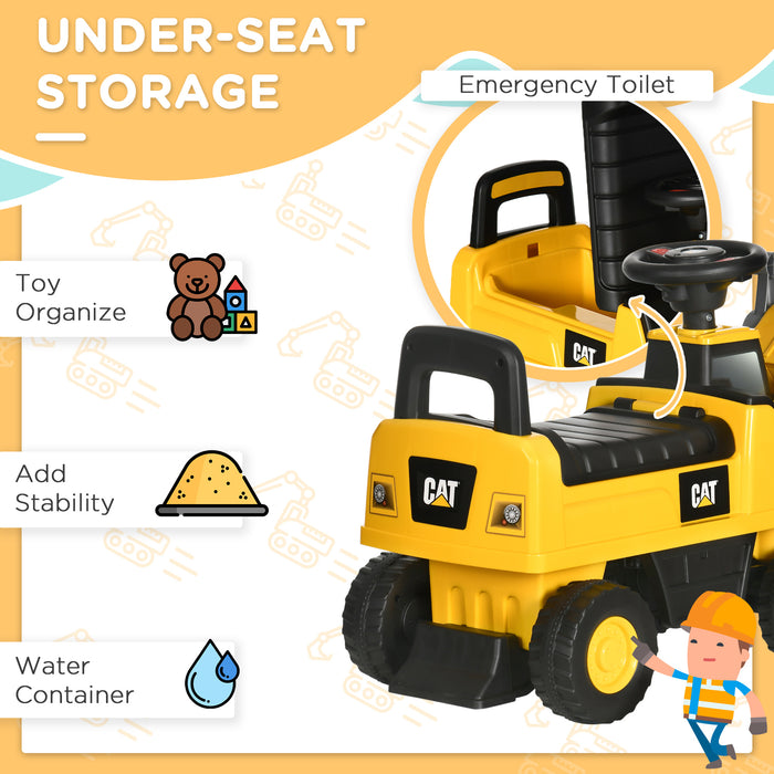 CAT Licensed Toddler Excavator Ride-On - Manual Bucket & Horn, Under-Seat Storage - Foot-to-Floor Construction Digger for Kids