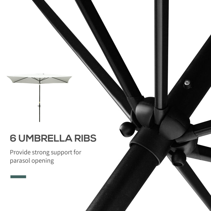 Rectangular Market Umbrella Patio - 2 x 3m Garden Parasol with Crank & Push Button Tilt, Cream White - Ideal for Outdoor Table Shade and Shelter