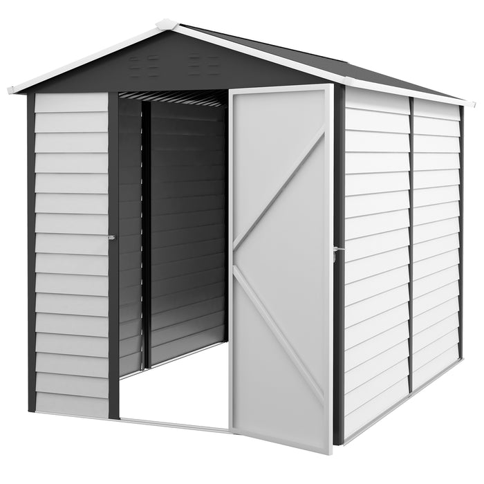 6FT Metal Outdoor Garden Shed - Galvanised Steel Tool Storage with Sloped Roof and Lockable Door - Ideal for Patio and Lawn Equipment Security, Dark Grey