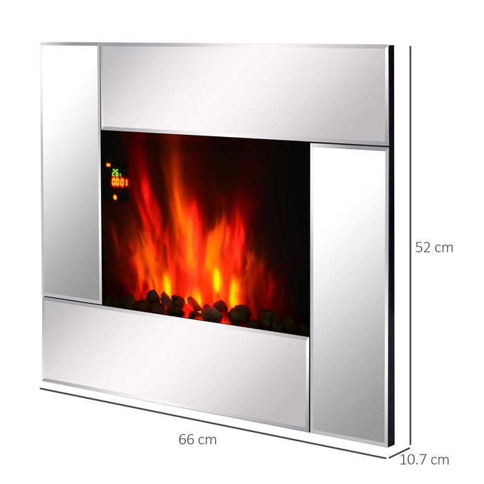 1800W Electric Fireplace Heater - Wall Mountable with 7-Color LED Lights and Glass Screen - Cozy Ambiance with Pebble Effect and Remote Control for Home Comfort