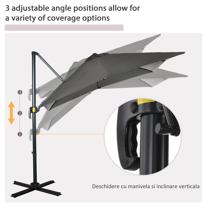 Deluxe 2.5m Cantilever Patio Umbrella - Offset Sun Shade with 360° Rotation & Crank Handle, Grey - Ideal Outdoor Shelter for Gardens, Decks & Patios