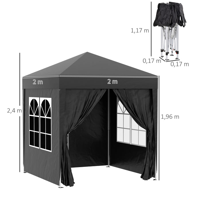 Pop Up Garden Gazebo Shelter 2x2m - Removable Side Walls & Portable Carrying Bag, Black - Ideal for Outdoor Parties & Camping Adventures
