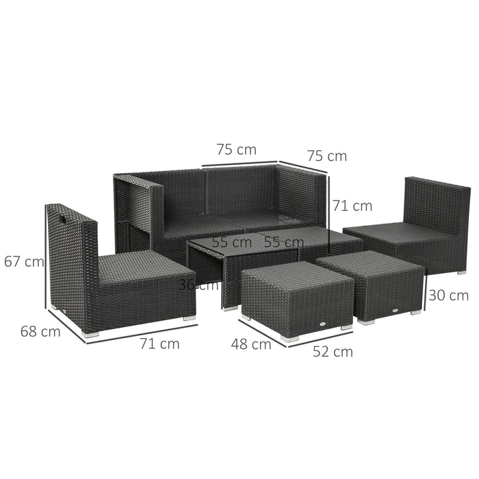 6-Seater Rattan Wicker Garden Sofa Set - Outdoor Furniture Set with Coffee Table & Space-Saving Footstools - Comfortable Seating with Padded Cushions for Patio or Deck