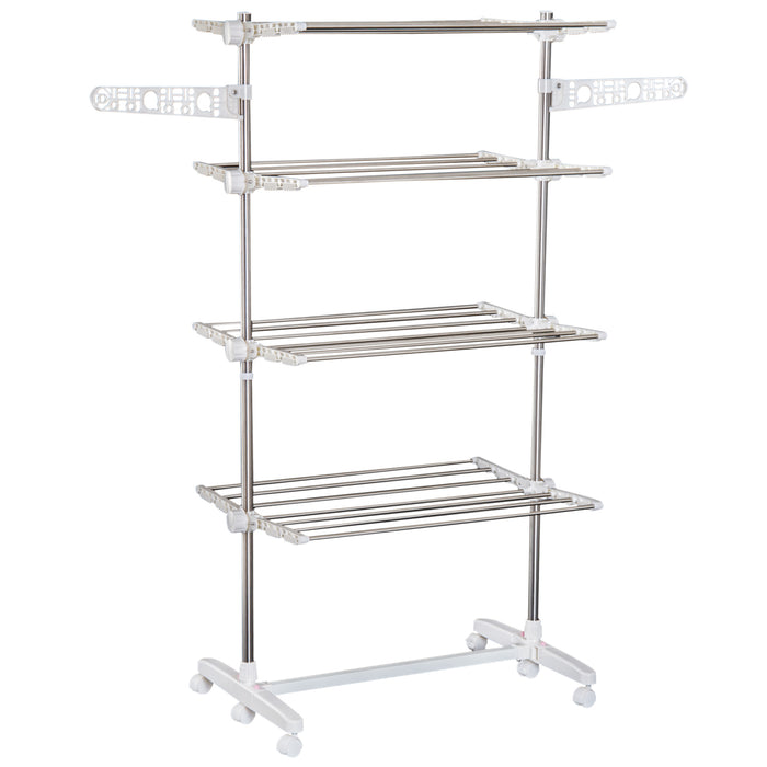 Adjustable 4-Layer Garment Rack with Wheels - Folding Clothes Rail for Easy Storage - Ideal for Organizing Wardrobe and Laundry Room