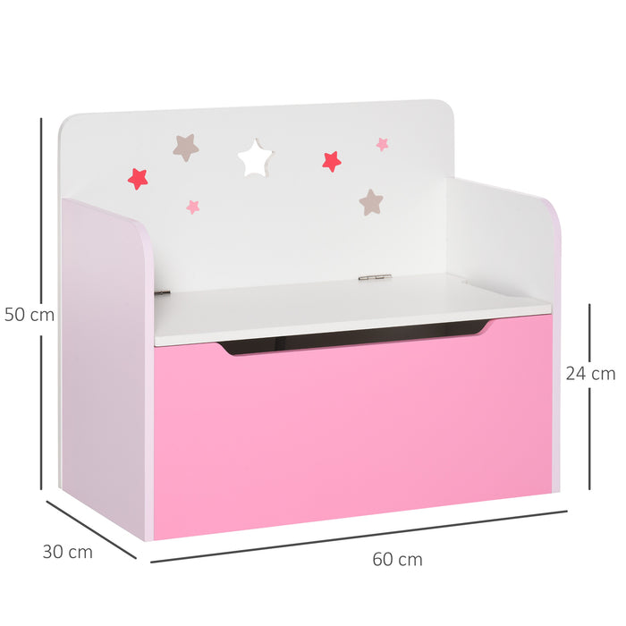 2-in-1 Wooden Toy Chest and Chair for Kids - Safety Hinge Lid with Gas Stay Bar, 60x30x50cm, Pink - Space-Saving Solution for Children's Room