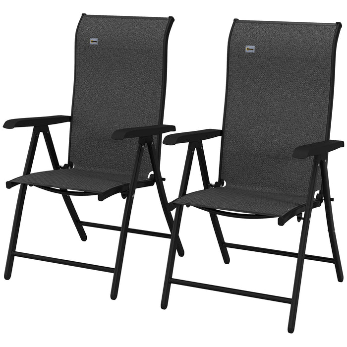 Outdoor Wicker Folding Chairs - Set of 2 PE Rattan Patio Chairs with 7-Level Adjustable Backrest and Armrests - Ideal for Dining and Camping