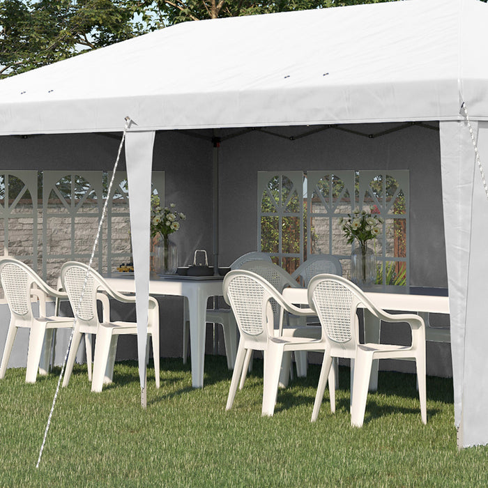 3x6m Adjustable Pop Up Gazebo - Marquee Party Tent with Side Panels & Storage Bag, White - Ideal for Outdoor Events and Gatherings