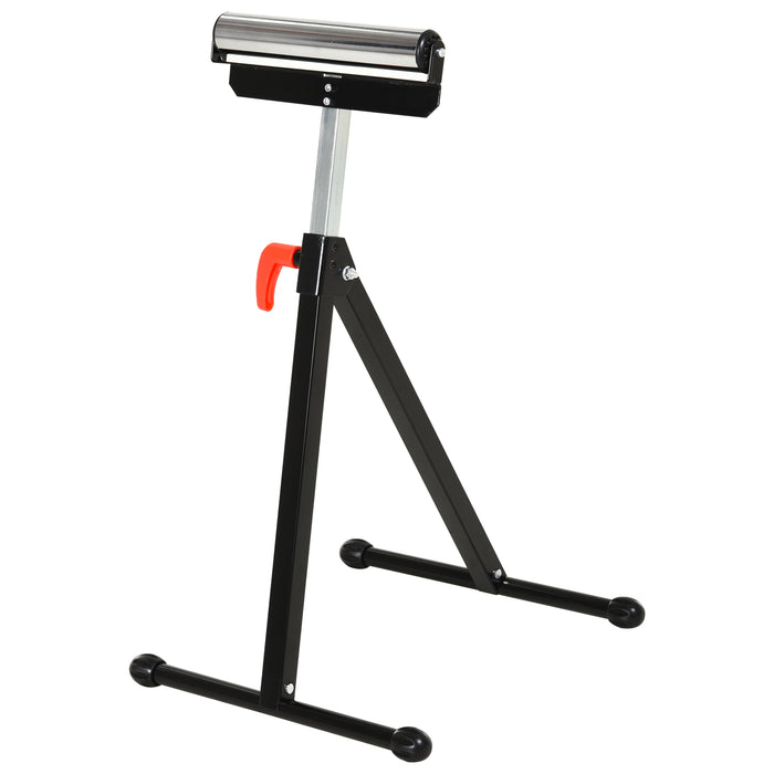 Folding Roller Stand with Ball Bearing - Height Adjustable Material Support Pedestal, Durable Metal Construction - Portable Tool for Workshop and Jobsite Use