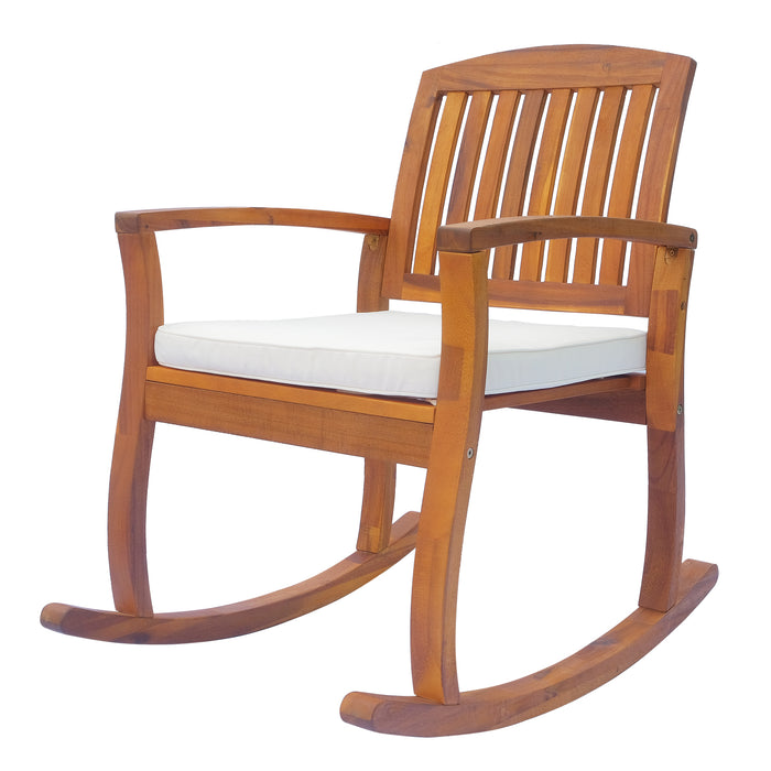 Acacia Wood Rocking Chair - Outdoor & Indoor Porch Deck Seating with Comfortable Cushion - Ideal for Relaxing in Garden or Patio Spaces