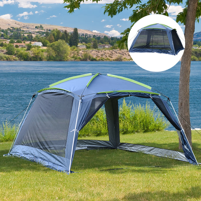 Portable Dome Family Camping Tent for 5-8 People - Outdoor Screen House Sun Shelter, Spacious 360x355x215cm - Ideal for Group Adventures, Dark Blue/Green