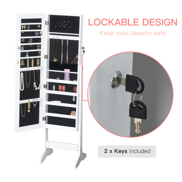 Full-Length Standing Mirror Jewelry Cabinet - Lockable Armoire with Makeup Storage Organizer - Ideal for Safekeeping Accessories and Cosmetics