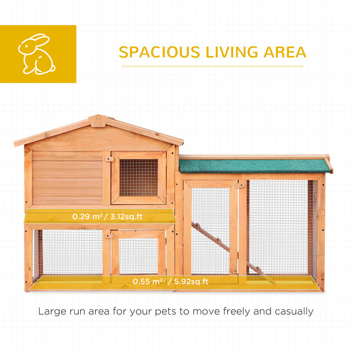 Outdoor Wooden Rabbit Hutch with Run - Guinea Pig Cage with Pull Out Tray, 145x45x85 cm - Ideal Habitat for Small Animals and Bunnies