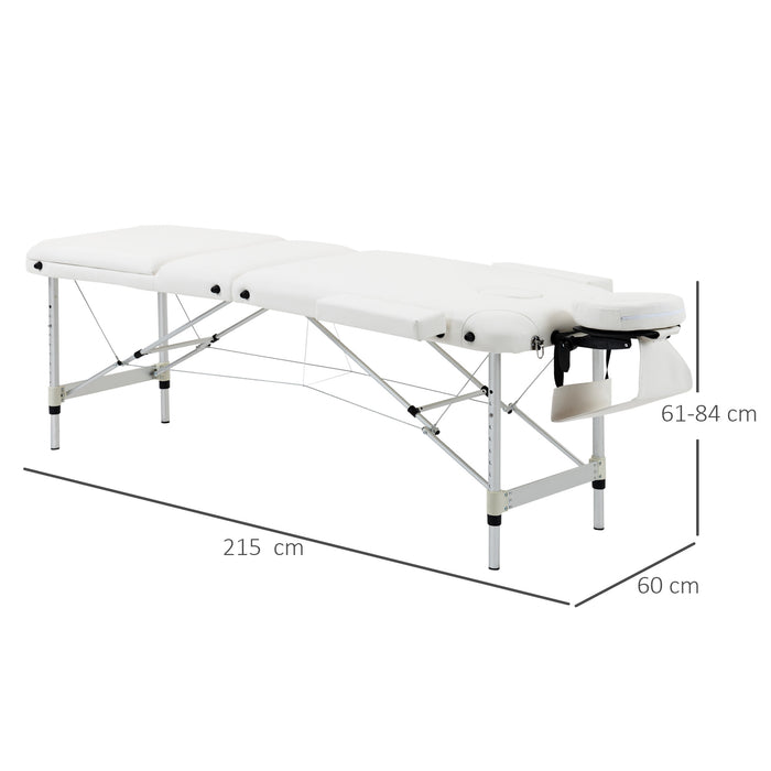 Portable Aluminium Massage Table with PVC Leather - Tri-Fold Design, Headrest, Armrests, Padding, Adjustable Height, Carry Handle & Bag - Ideal for Professional Masseuses, Therapists, Home Spa Use