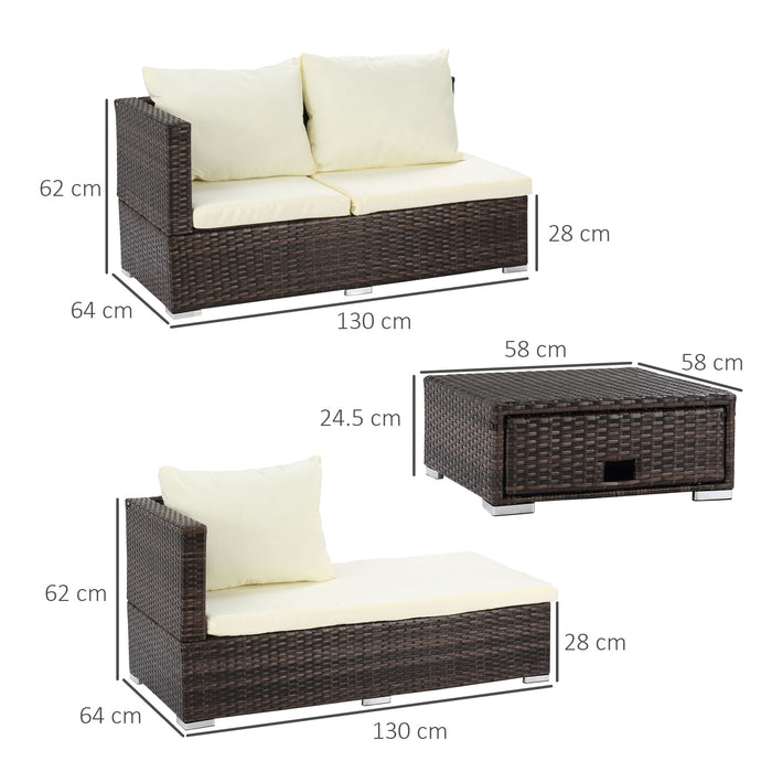 4-Seater Rattan Garden Furniture Set - Wicker Sofa Storage with Coffee Table, Cushioned Brown Weave - Ideal for Conservatory & Outdoor Lounging