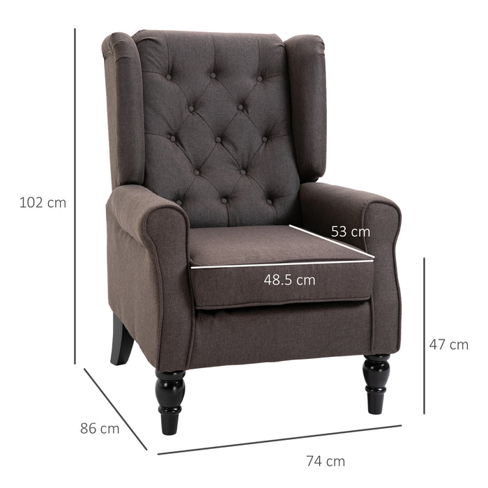 Retro Wingback Armchair - Button Tufted, Wooden Frame Accent Chair for Living Room and Bedroom - Classic Comfort in Brown