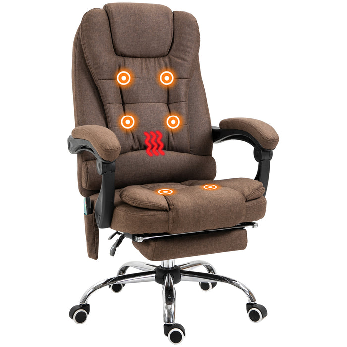 Ergonomic High-Back Executive Chair with Heated Massaging Function - 6-Point Vibration, Swivel & Adjustable Reclining Desk Chair with Footrest - Ideal for Office Comfort and Stress Relief, Brown