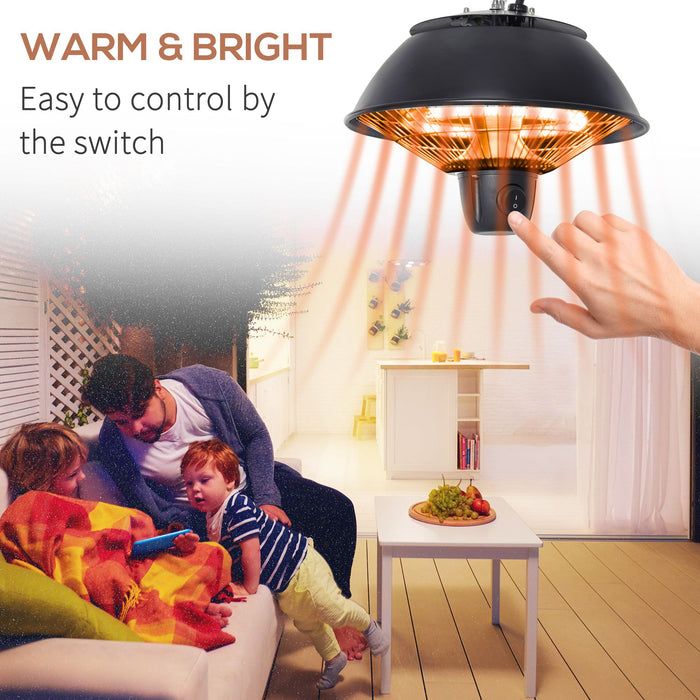 600W Electric Ceiling Heater - Halogen Light with Adjustable Hook & Chain, Durable Black Aluminum Frame - Ideal for Indoor Heating and Ambient Lighting