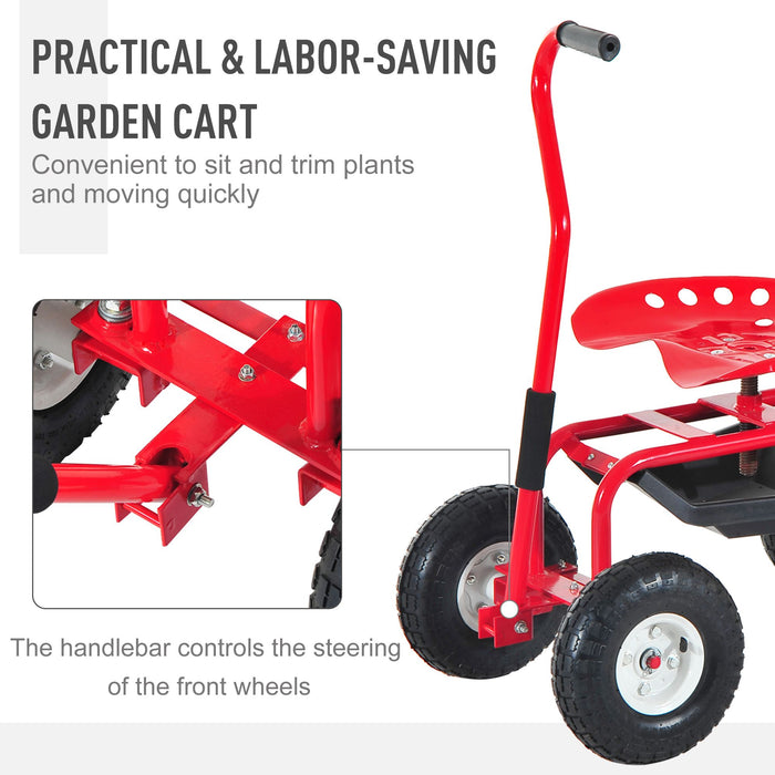 Gardener's Delight Adjustable Rolling Work Seat - Heavy-Duty Swivel Garden Planting Station Trolley with Tool Tray and Basket, 150kg Capacity - Outdoor Gardening Comfort for Plant Enthusiasts