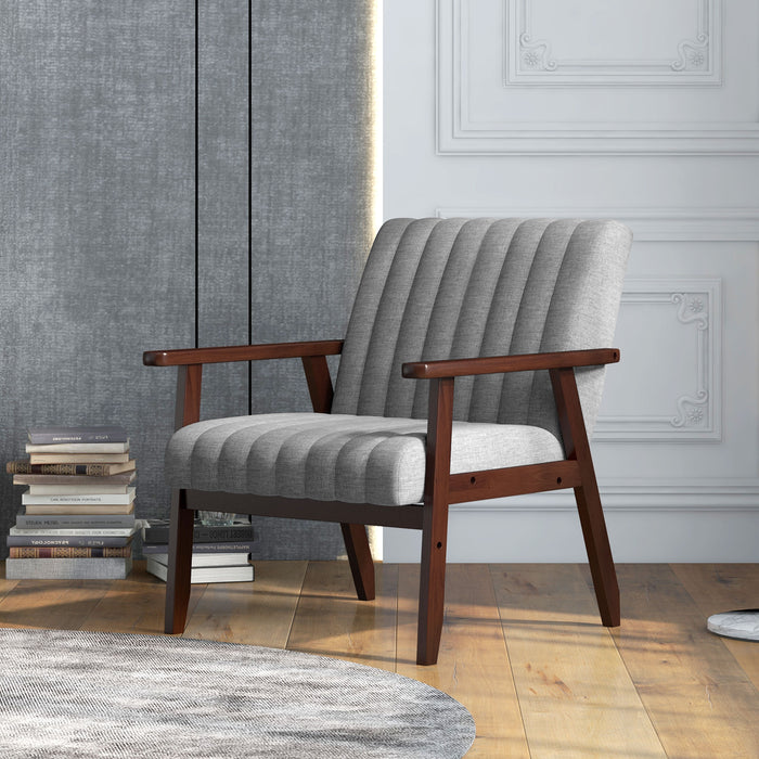 Modern Fabric Accent Armchair - Upholstered Living Room Seating with Wooden Legs and Tufting Details, Grey - Comfortable Bedroom or Lounge Chair