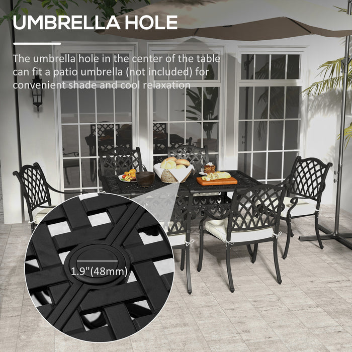 Aluminium Patio Dining Set - 7-Piece with Umbrella Hole, Black Finish - Outdoor Entertaining and Family Meals