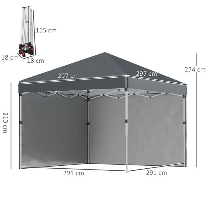 Pop Up Gazebo 3x3m with Sidewalls - Adjustable Height Event Tent with Leg Weights and Carry Bag - Ideal Garden Shelter for Parties, Dark Grey