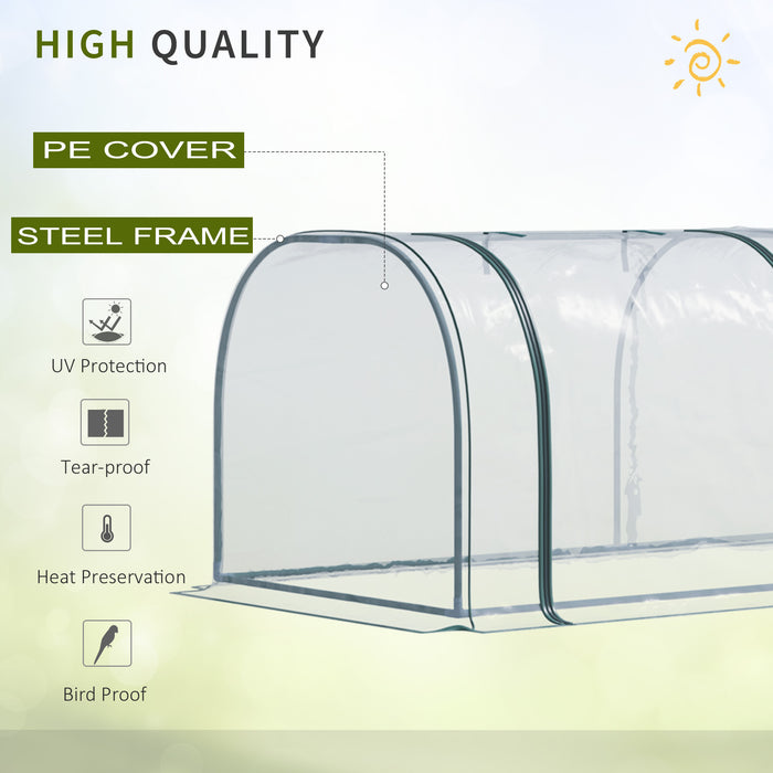 Steel Frame Portable Greenhouse - 350x100x80cm PVC Tunnel with Zipper Doors, Dark Green/Transparent - Ideal for Protecting Plants & Extending Growing Seasons