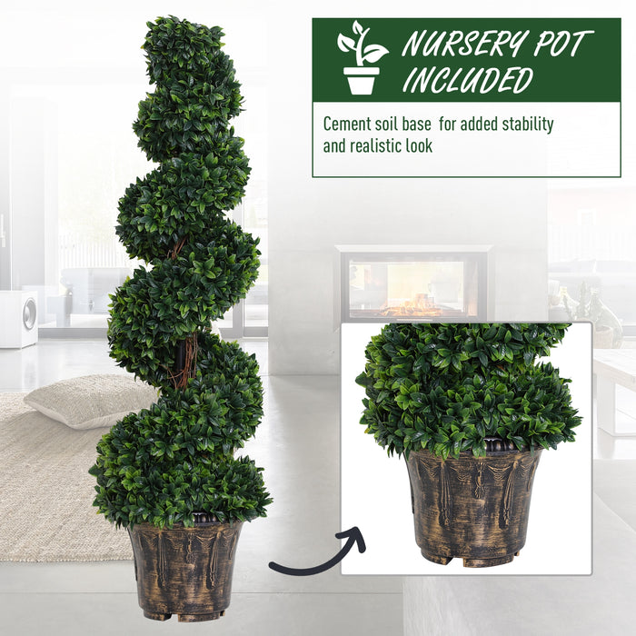 Artificial Boxwood Spiral Topiary Trees - Set of 2 Potted Decorative Plants, 120cm Height - Ideal for Indoor & Outdoor Home Decor