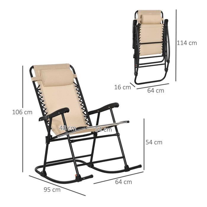 Outdoor Folding Rocking Chair - Portable Zero Gravity Design with Headrest in Beige - Comfort Seating for Patio and Garden