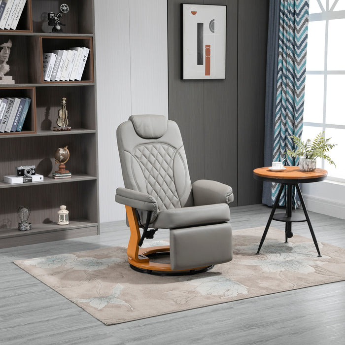 PU Recliner Chair with Wooden Base - Ergonomic Lounging Armchair with Footrest and Headrest - Ideal for Living Room, Bedroom, and Office Comfort, Grey