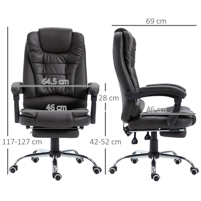 Executive High-Back Swivel Chair with Retractable Footrest - PU Leather, Adjustable Height & Reclining - Comfort for Office Professionals