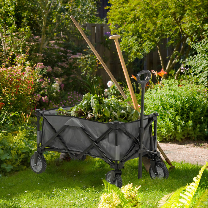 Folding Outdoor Utility Wagon - Collapsible Garden Trolley with Cargo Trailer on Wheels - Ideal for Camping & Yard Work, Dark Grey