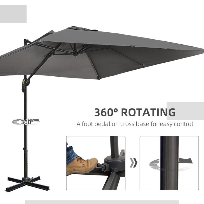 Cantilever Parasol Square Umbrella - 2.7m Overhang with Cross Base, Crank Handle, Tilt Function, 360° Rotation, Aluminum Frame - Ideal for Outdoor Patio Shade, Dark Grey