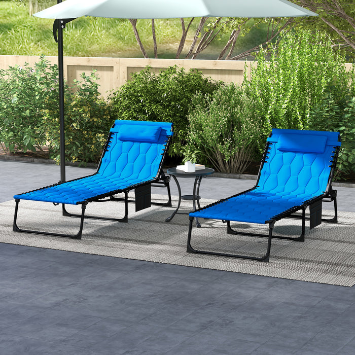 5-Level Reclining Foldable Sun Lounger Set - Outdoor Tanning Chairs with Padded Seat & Side Pocket - Ideal for Patio Relaxation and Sunbathing