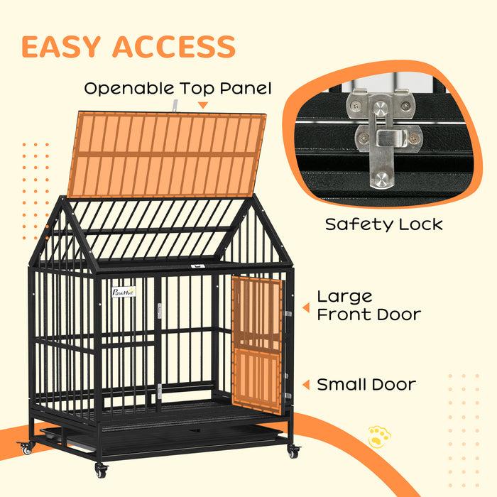 Heavy-Duty 43" Dog Crate with Wheels - Removable Tray & Openable Top Feature - Ideal for Large Breed Pet Containment and Transport