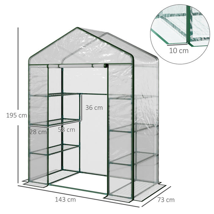 4-Tier 8-Shelf Walk-In Greenhouse - Transparent, Metal Frame, 143L x 73W x 195H cm - Ideal for Garden Plant Protection and Growth