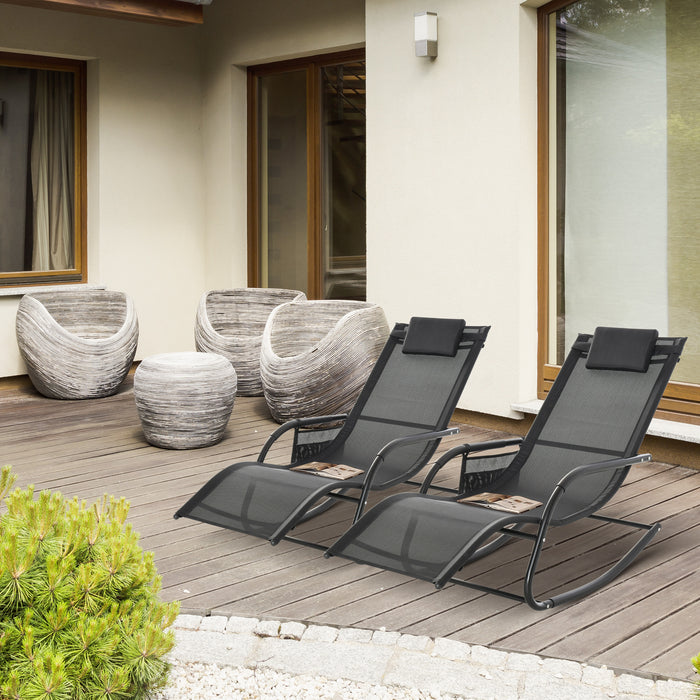 Patio Sun Lounger Rocker - 2Pcs Breathable Mesh Garden Rocking Chair with Removable Headrest and Side Storage - Ideal for Outdoor Relaxation and Comfort